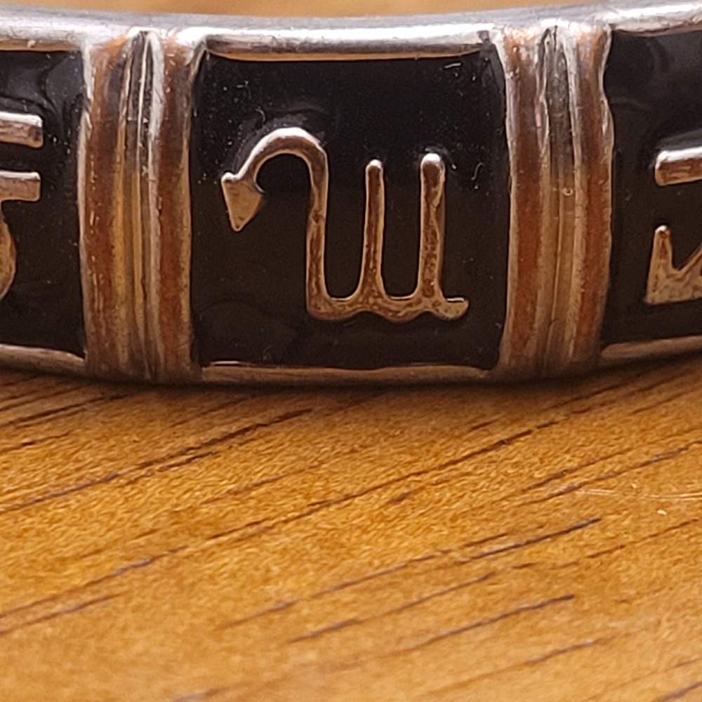 Zodiac Astrology Bangle Bracelet Black Enamel Silver Tone Costume